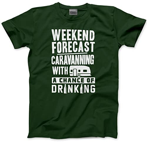 HotScamp Weekend Forecast Caravanning with a Chance of Drinking - Mens Unisex T-Shirt - Funny Caravan Owner Camper Camping XXL Bottle Green