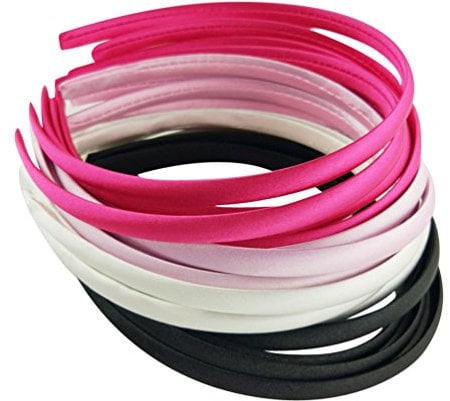Hixixi 20pcs Pack Girls/Women DIY Satin Fabric Covered Ribbon Headbands Hairband (5 black+5 white+5 pink+5 rose)