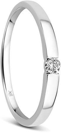 OROVI – Gold Ring aus 8 Karat Weißgold (333) mit 0.05 Ct Diamant – Solitärring Damen mit Brillant – Verlobungsring allergenfrei & handgemacht (Größe 50)