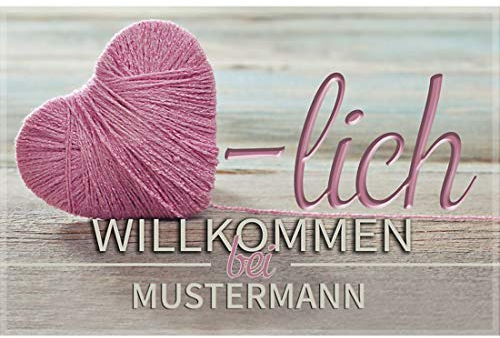 Manutextur Fußmatte mit Namen - Motiv Herzlich Willkommen - viele Motive - Schmutzfangmatte personalisiert - Größe 50x80 cm - persönliches & individuelles Geschenk