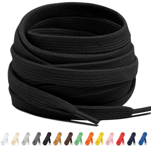 Laceter Lacets Plats Premium en Coton pour Baskets - Lacet de Remplacement pour chaussures de Sport et Sneakers ou pour Enfants - Épaisseur 8mm - Compatible avec Converse, Nike - Noir, 120 cm