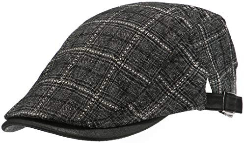 Wilhelm Sell® Klassische Flatcap im traditionellen Look - Schiebermütze mit Schnalle (01 Stück - Grau/Schwarz Kariert)