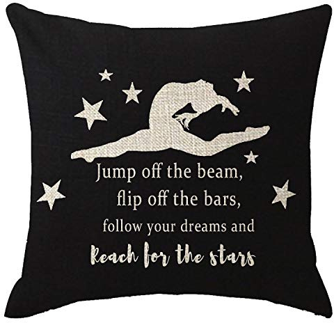 ITFRO Mädchen Schlafzimmer Gymnastik Geschenk Sterne Jump Off The Beam Flip Bars Follow Your Dreams Couch Sofa Dekorative Körper Schwarz Sackleinen Kissenbezüge Kissen Shams Shell quadratisch 45 x cm