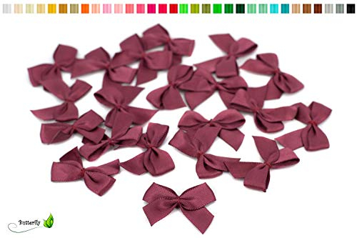 20 Stück Satinschleifen 2,5x3cm Deko Schleifen für Hochzeit Taufe Kommunion Applikation Streudeko einfarbig beere