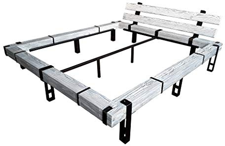 CHYRKA® Massivholzbett Balkenbett Bett Doppelbett Massivholz LEMBERG Loft Vintage Industrie Rustikal Design Handmade Holz Metall (Weiss, 160 x 200 cm)