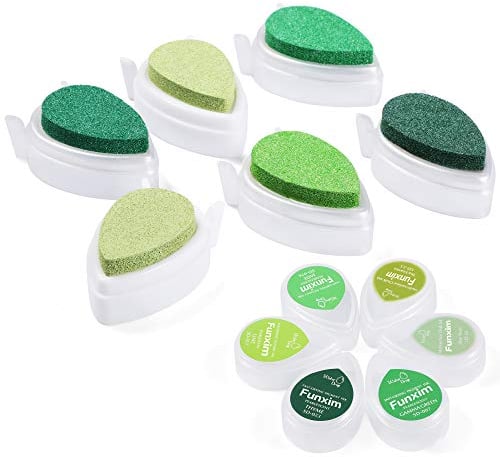 Funxim Stempelkissen (6er Set) Grün Fingerabdrücke Set, zum Papier Handwerk Stoff Malerei Basteln und zum kreativen Gestalten