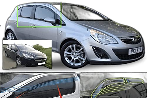 Set mit 4 Windabweisern für Opel Corsa D & E 5-Türer Schrägheck 2006 2007 2008 2009 2010 2011 2012 2013 2014 2015 2016 2017 2018 2019 Seitentür Fenster Regenschutz Sonnenblende oder Acrylglas