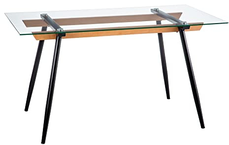 LOLAhome Table de Salle à Manger chevalet en Verre et métal Noir de 140 x 80 x 75 cm