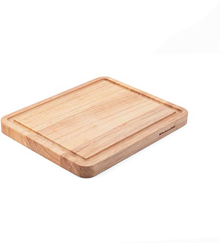KitchenAid Classic Rubberwood Cutting Board with Perimeter Trench, Reversible Chopping Board, 8-inch x 10-Inch, Natural