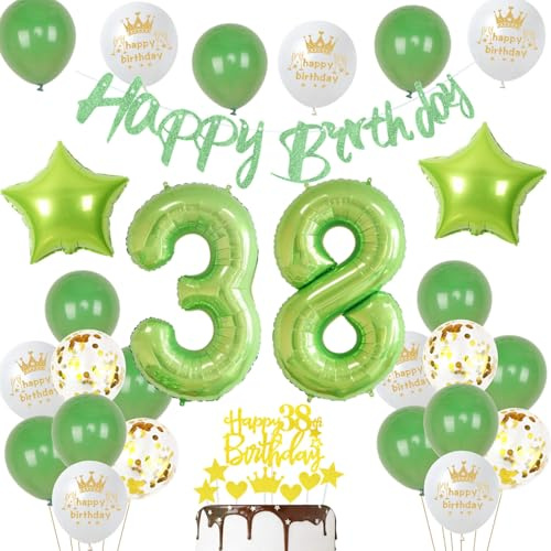 Grün 38. Geburtstag Dekoration frau ,Grün Tortendeko Geburtstag 38 Jahre mann,38 frauen mann Party Deko,Tortendeko 38. Männer frauen,Geburtstagsdeko 38 Jahre