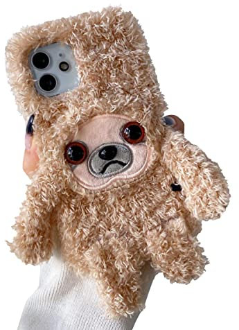 AQUYY Plüsch Hülle für iPhone 13 Mini, Süße Faultier Flauschige Pelzig Handyhülle, Warme Winter Weiche TPU Plüsch Schutzhülle Stoßfest Anti-Fall für iPhone 13 Mini, Khaki