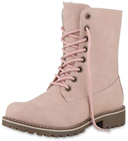 VAN HILL Schnürstiefeletten Damen Warm Gefütterte Stiefeletten Stiefel 610579 Rosa 39