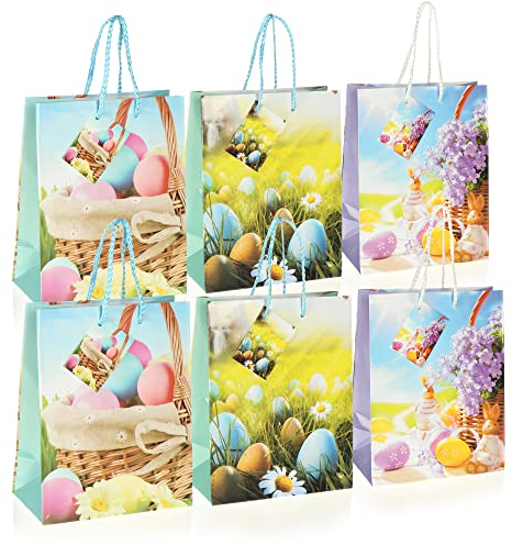 Robin Goods® 6X Geschenktüte für Ostern - Geschenktasche mit Häschen-Motiv - Geschenkbeutel Ostern (Ostern - 18x23cm - 6 Stück)