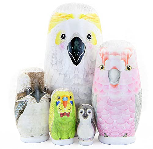 Boerni Lot de 5 poupées russes en bois faites à la main sur le thème des animaux pour enfants, anniversaire, Noël, décoration de la maison