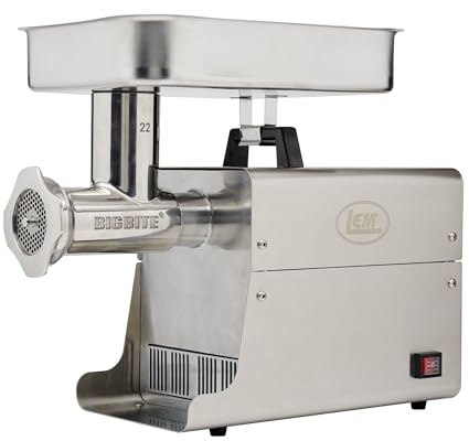 LEM Products BigBite Dual Grind #22 1.0 HP Stainless Steel Electric Meat Grinder Machine, Ideal for Heavy Use