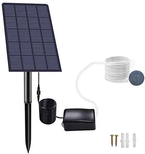 Caffney Solar Water Air Pump 5V 2.5W Solar Panel Powered Oxygen Pump with Air Bubble Stones Low Noise Solar Air Fountain Pump Pond Air Oxygen Pump Aerator for Outdoor Fish Tank Pool