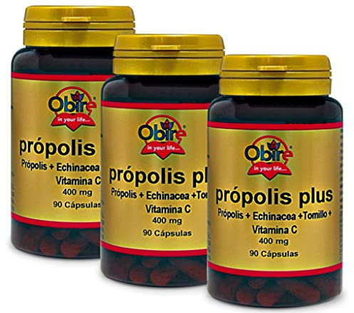 Obire Propolis Plus 400 mg, 90 capsule (3 barattoli) - propoli, echinacea + timo + vitamina C - difese immunitarie