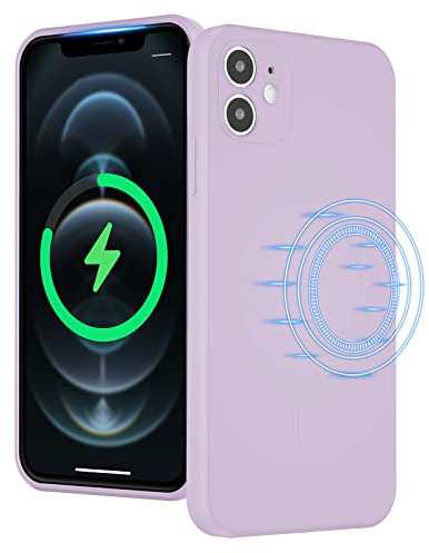 UEEBAI Wireless Charging Case For iPhone 12 6.1 inch, Liquid Silicone Built-in Magnets Phone Case Compatible with MagSafe Faster Charging Slim Fit Soft Microfiber Cover - Lavender