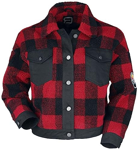 RED by EMP Damen schwarz-rot karierte Lumberjacke im stylischen kurzen Schnitt