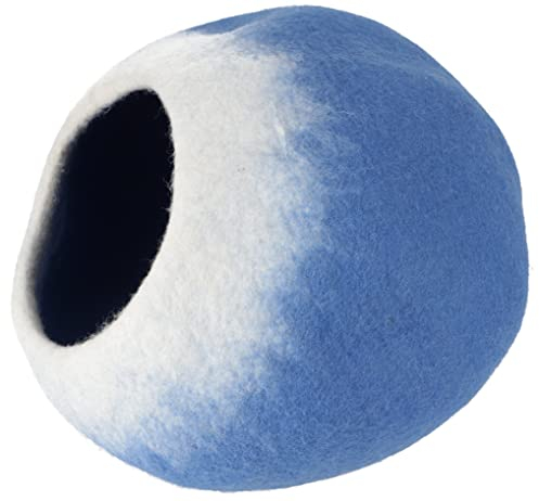 GURU SHOP Katzenhöhle, Katzenhaus, Katzenkörbchen aus Wollfilz - Modell 6, Blau, Wolle, 30x40x40 cm, Körbe