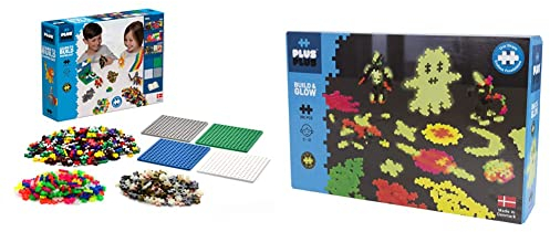 Plus-Plus 9603811 Geniales Konstruktionsspielzeug, Learn to Build Super Bausteine-Set & 9603808 Mini Geniales Konstruktionsspielzeug, Build and Glow, nachtleuchtendes Bausteine-Set, 360 Teile, bunt