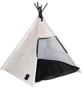 The Luxe Pet Tipi Zelt für Haustiere, Haustierbett für Hunde und Katzen mit waschbarem Kissen, Gestell aus Holz (50 x 50 x 50 cm) (Light Grey)