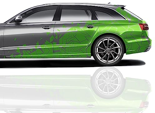 Finest Folia XXL Mosaik Scherben 2er Set je 60x200cm geometrisches Design Auto Seite Motorrad Bus Sticker Kfz Zubehör Broken Glass Camouflage Tuning Dekor KX074 (Grün)