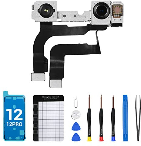 for iPhone 12 Front Camera Replacement for iPhone 12 Pro 12MP New Face Front Camera Part Facing Lens Module Transmitter Light Receiver Flex Cable Connector Repair Fix Tools Kit A2172 A2402 A2403 A2404