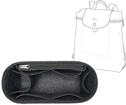 D.DUO Rucksack-Organizer, Geldbörsen-Organizer, Einsatz mit mehreren Taschen, Filztasche, Organizer für Longchamp Le Pliage (Grau)