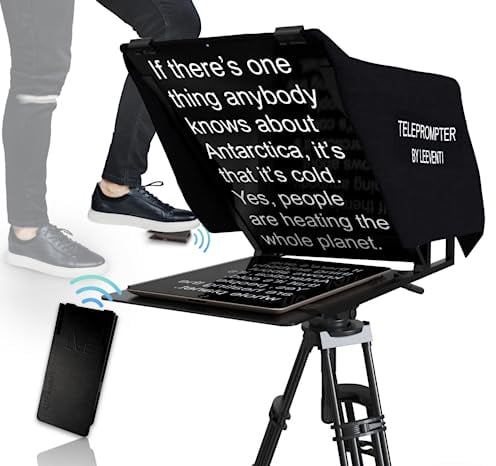 Leeventi Teleprompter Compatible con iPad, Tableta, Smartphone y Cámara DSLR, Controlado Mediante Mando a Distancia o Aplicación, Android e iOS, Ideal para Grabaciones de Vídeo (5.0)