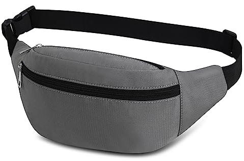 Bauchtasche Gürteltasche Hüfttasche Sport Wasserdicht Gürteltasche Damen Brustbeutel Nylon Herren Sport Tasche Outdoor Reisen Wandern Laufen Joggen Hundetraining (Grau)