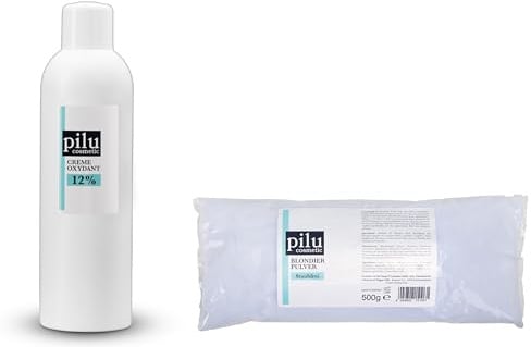 pilu cosmetic Blondierset: 500g Blondierung blau im Beutel I Blondierpulver staubfrei und 1000ml Oxydant I Cremeoxyd I Oxycreme (12%)