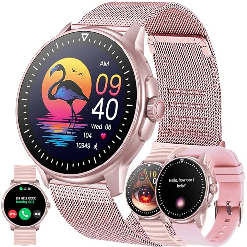 MYSHUN Smartwatch Damen mit Telefonfunktion, 1,39”Touchscreen IP68 Wasserdicht Sportuhr Aktivitätstracker mit Blutdruckmessung, SpO2, 123 Sportmodi, Fitnessuhr Uhr kompatibel mit iOS Android (Rosa)