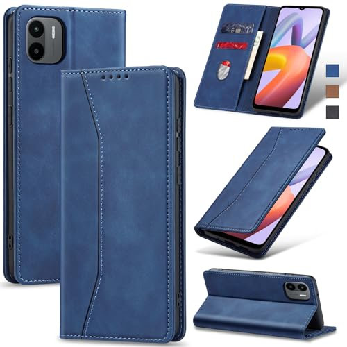 Jasonyu Coque pour Xiaomi Redmi A1/A2, Housse Etui en Cuir PU Portefeuille [Antichoc] [Magnétique] [Porte Cartes] [Stand Fonction] Flip Coque (Bleu)