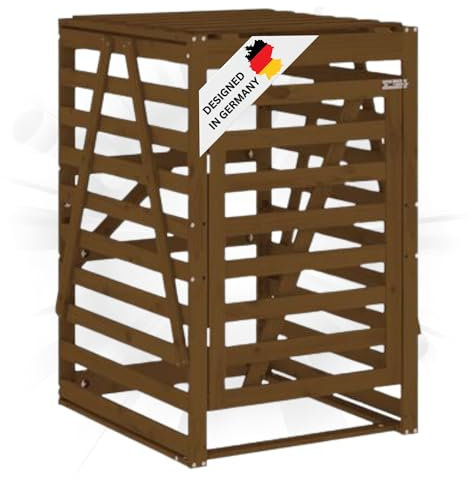 DELUKE 1er Mülltonnenbox Kiefernholz BOUMI | 84x90x128,5cm Braun | Mülltonnenverkleidung für 1 Tonne Müllbox aus Holz Mülltonnenschutz Mülltonnendach