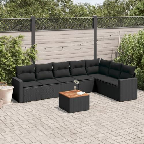ULUYYUC 8-TLG. Garten-Sofagarnitur, Stehtisch Eckbankgruppe Schlafsofa Küchensofa Geeignet für Hinterhof Balkon Außenbereich Garten mit Kissen Schwarz Poly Rattan