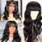 Echthaar Perücke mit Pony für Frauen Brazilian Body Wave Human Hair Wig with Bangs for Women Wear And Go Glueless Wig Human Hair Echthaar Perücke Schwarz Mit Pony 150% Dichte 14 Zoll