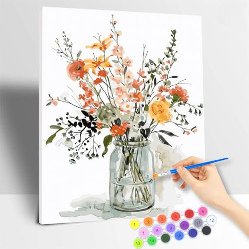 77iiAii Malen nach Zahlen Erwachsene Mit Rahmen - 40x50cm, DIY Be creative Heimdekoration Landschaft Anfänger Mit Pinsel und Acrylfarben ölgemälde Leinwand für Home Decor (Vase)