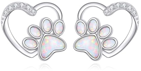 Pfote Ohrringe S925 Sterling Silber Herz Pfoten Ohrringe Hunde Pfoten Ohrstecker Pfote Hund Schmuck Geschenk für Damen Frauen Hunde Liebhaber