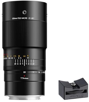 TTArtisan 100 mm F2.8 Makro 2X Metallgehäuse Objektiv mit Kaltschuhhalterung, kompatibel mit Leica/Panasonic/Sigma L Mount - Schwarz