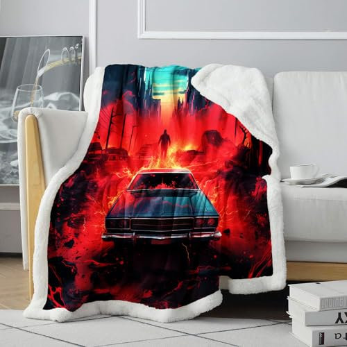 Sherpa-Wolldecke, Supernatural Car 3D-gedruckte Decke, superweiche, Flauschige, warme Decke, geeignet für Sofa, Wohnzimmer, Schlafzimmer, Plüschdecke als Geschenk. Größe: 80x120cm