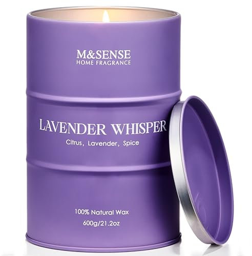 M&SENSE Lavendel Duftkerze im Glas zu Haus 600g 130 Stunden lang brennend Aromatherapie Kerze für Entspannung Geschenke für Mama Lehrer Freunde Weihnachtensgeschenk