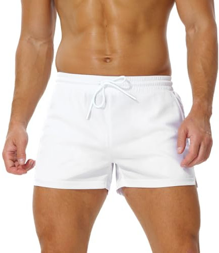 AIMPACT Sporthose Herren Kurz 3 Inch Mesh Basketball Shorts Herren Atmungsaktive Jogginghose Kurz Tennishose mit Taschen (Weiß-M)