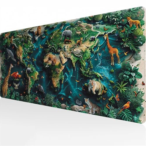Grand Tapis de Souris de Jeu 1500x800x2 mm Animaux Carte Monde Tapis de Souris Gamer XXL Tapis de Bureau étendu Surface Spéciale Améliore la Précision pour Le Bureau et la Maison