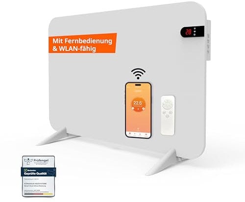 Könighaus 450W Smart 𝗗𝘂𝗮𝗹-𝗜𝗻𝗳𝗿𝗮𝗿𝗼𝘁𝗵𝗲𝗶𝘇𝘂𝗻𝗴 𝐕𝟐 - Standgerät/Wandmontage - WLAN App-Steuerung mit Fernbedienung - inkl. Handtuchhalter, Standfüße & Befestigungsmaterial Farbe: Weiß