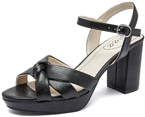 Ruiee Women's Platform Heels Chunky Heeled Sandals - Ankle Strap Open Toe Dressy Shoes Wedding Bridal Pump Heeled Sandals for Women.2408086 Black Size7