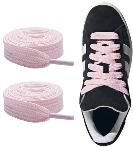 CCSOFTIME 2 Paires Gros Lacets 16mm de Large pour Adidas Campus,Remplacement Lacet Chaussure Plat Épaisseur pour Mcqueen Converse Vans Basket,Rose Pale 120cm
