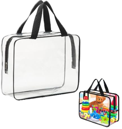 1Pcs Clear Toy Storage Bags with Handles, Toy Storage Bags, Small Storage Bag, Toy Storage Bag, Toy Organiser Bags, Waterproof Toy Bags for Board Games Clay, Building Blocks, Toys, Books (Black)