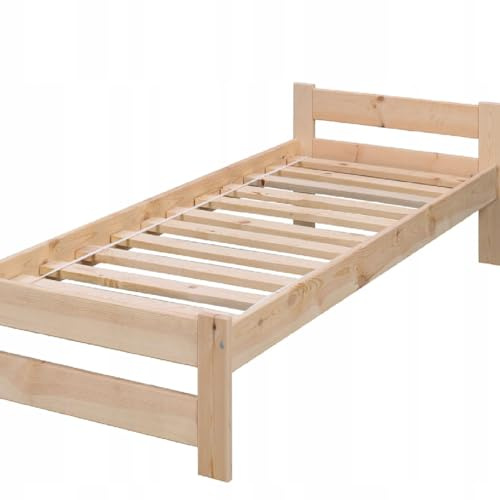 Holzbett Eco 90x200 - 140x200 - 160x200cm - Doppelbett - Einzellbett - Bett - Kiefernholz - Seniorenbett - Kinderbett - Lattenrost - Komfortbett - Weiß - Natur - Bett aus Massivholz (Natur, 90x200cm)