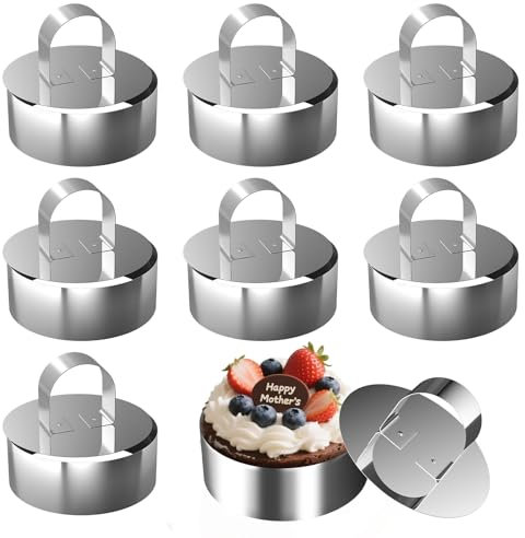 PWGHWG 8 Stück Dessertringe 8cm, Servierringe Edelstahl Speiseringe Set mit 8 Deckeln, Tortenring Klein, Kuchenring, Anrichteringe Geeignet für Mousse Kuchen Desserts Brot Keksen Pudding